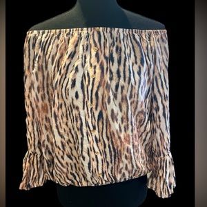 Tart Women's Knox Top Ocelot Off Shoulder Flutter Sleeve‎ Size Medium